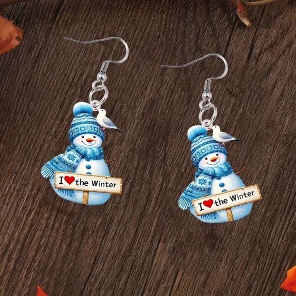 NEW Acrylic Snowman Dangle Earrings - Picture 4 of 7
